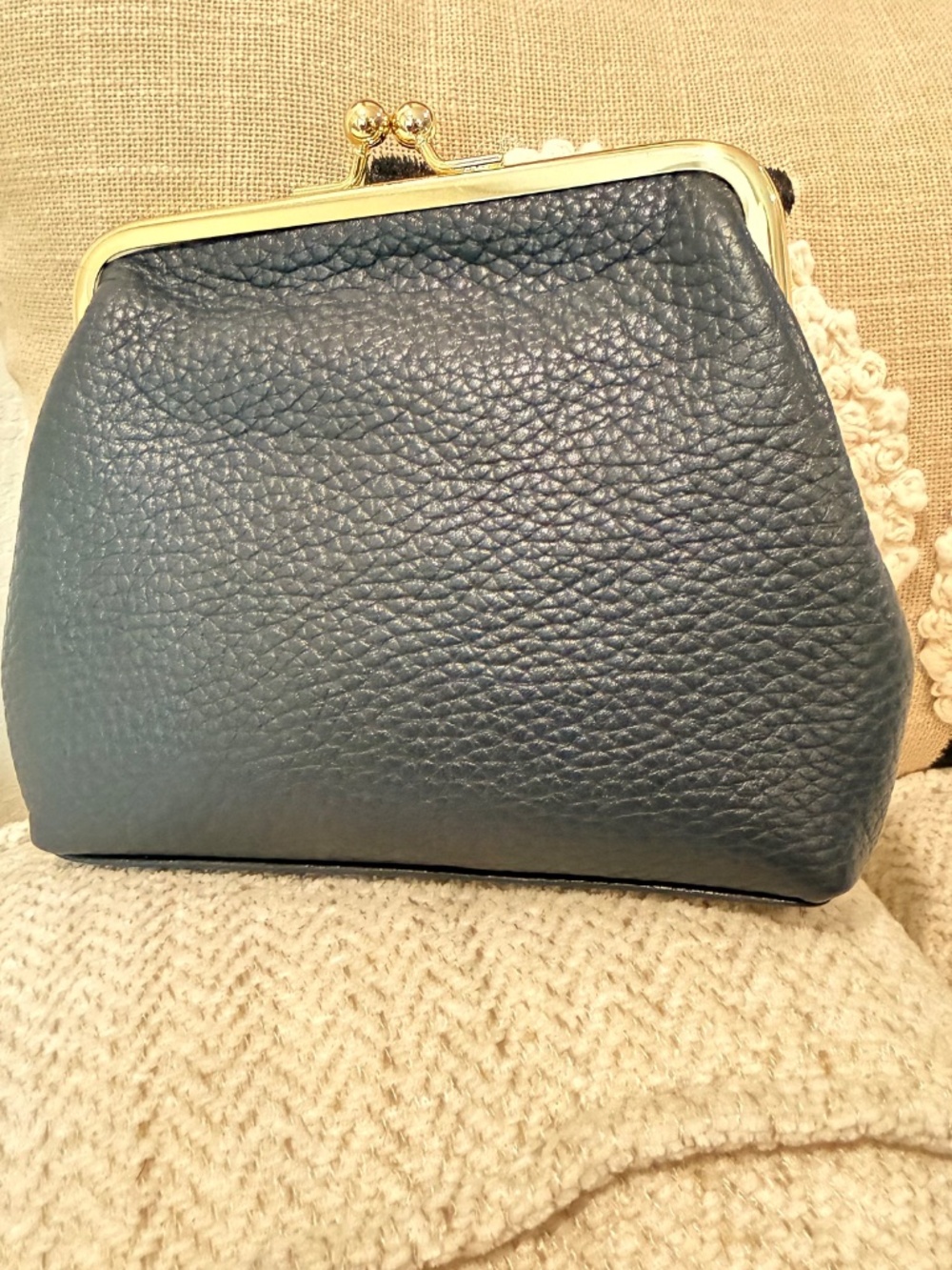 Dooney & Bourke Blue Pebble Grain Leather Framed Kisslock Wallet Clutch Pouch - Picture 2 of 8